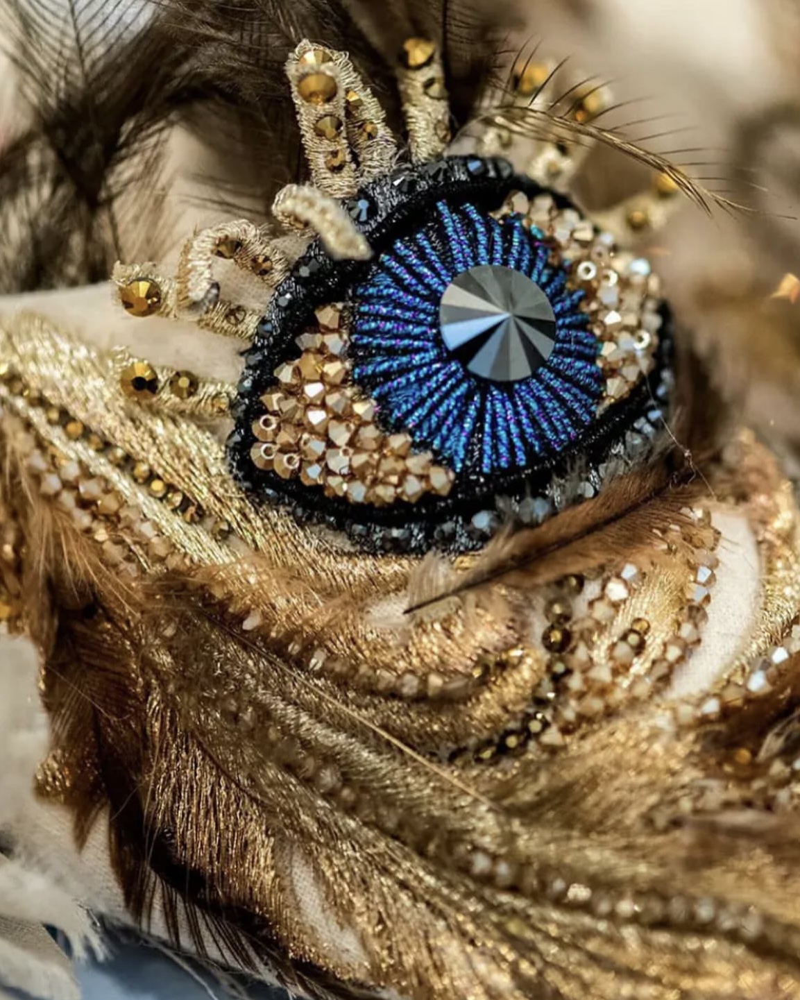 Intricate macro photography with blue and gold details